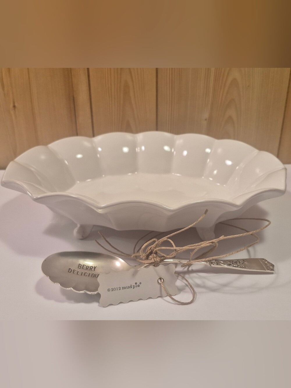 Mud Pie "Berry Delicious" Footed Dish w/ Spoon 2012